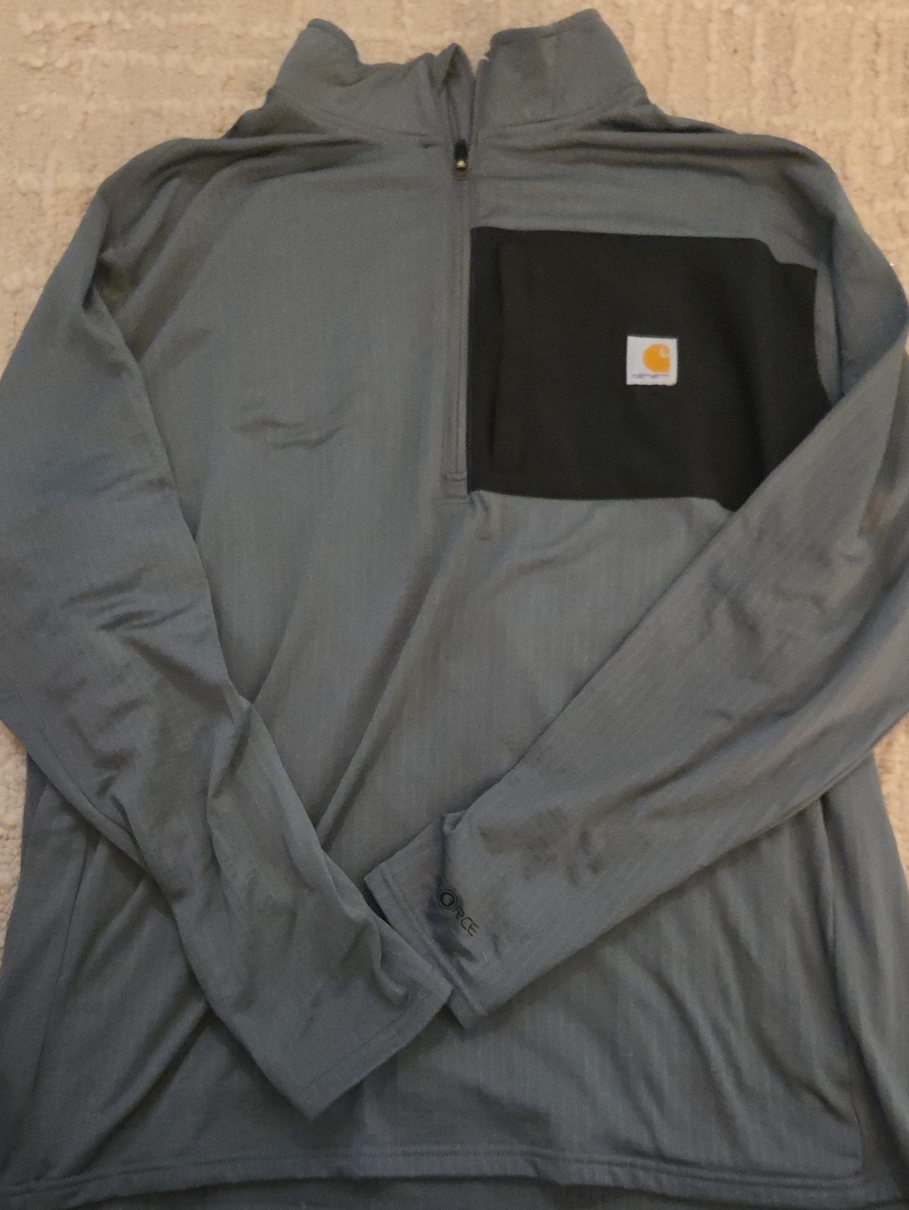 Carhartt Slate Gray Quarter-Zip Pullover with Black Chest Pocket, XL